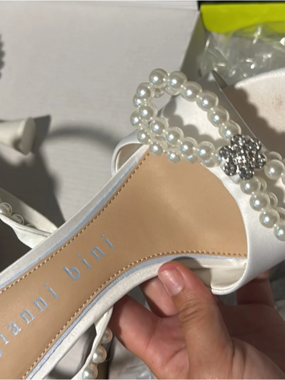 Gianni Bini White Pearl Bow Slingback Heels